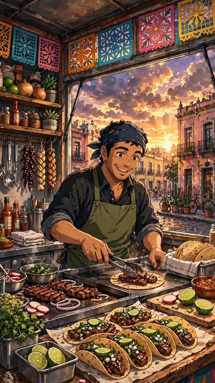 Estilo Anime: un taquero en su food truck